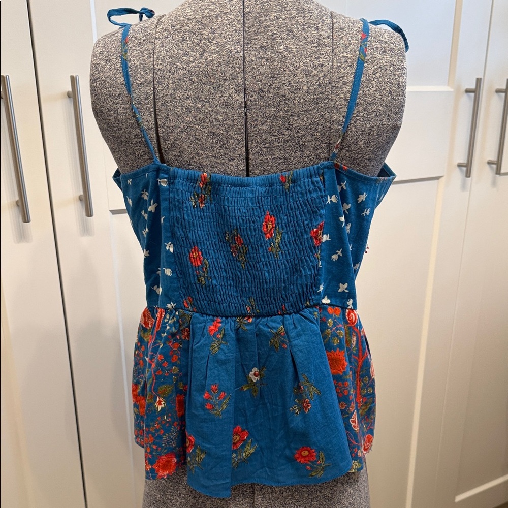 Anthropologie Nikasha Blue Floral Crochet Babydoll Tank Camisole - Picture 7 of 8